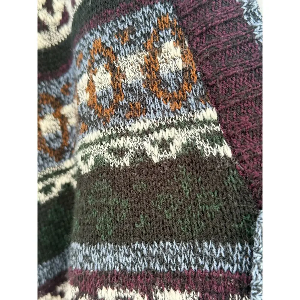 Vintage Michael Gerald Cardigan Sweater L Geometric Fair Isle Grandpa Knit 90s